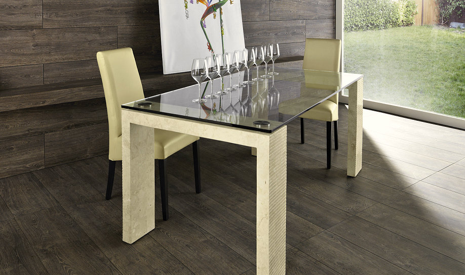 Tavolo consolle allungabile in vetro e legno Skim